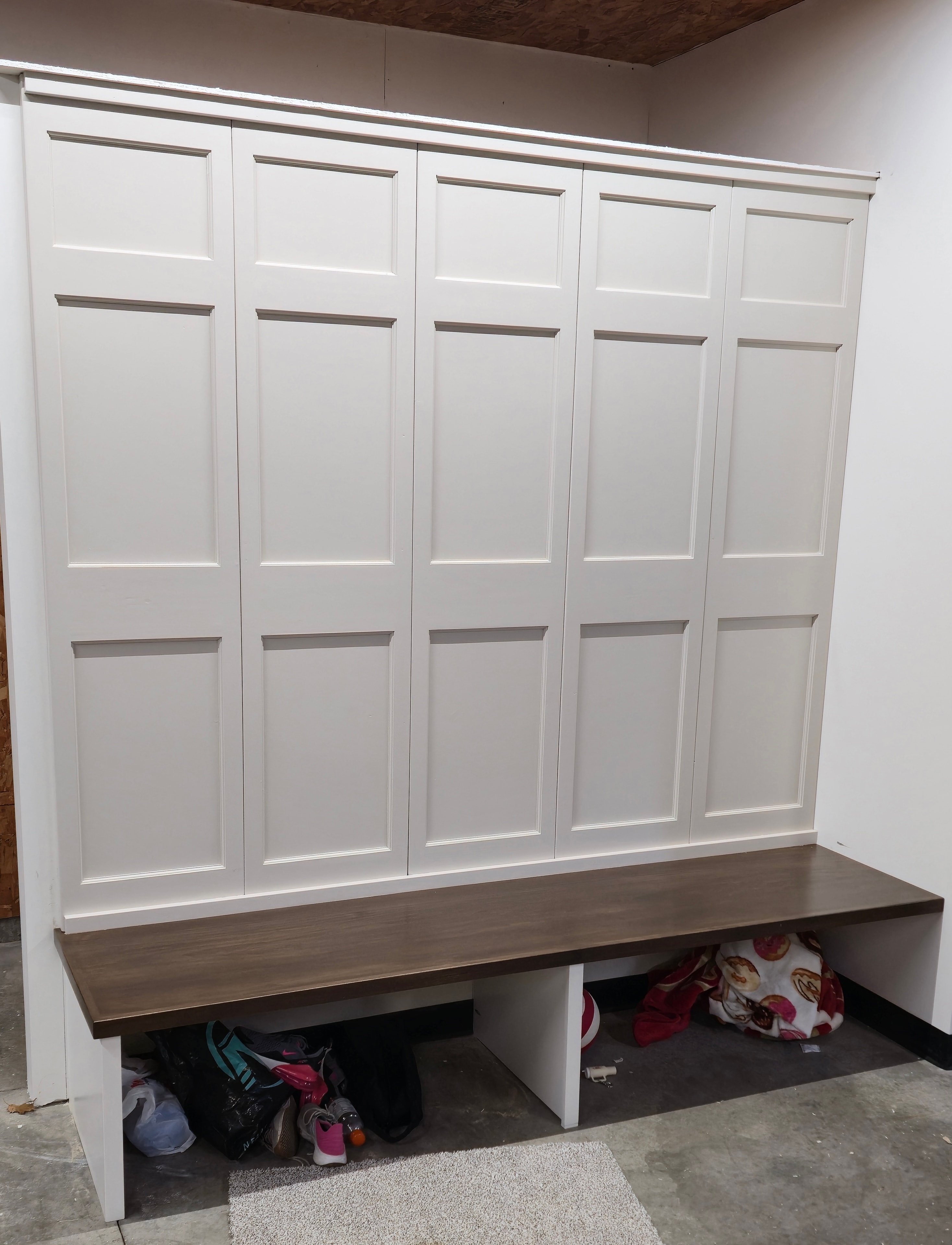 Mudroom — Sprayed Panel Back & Stained Bench